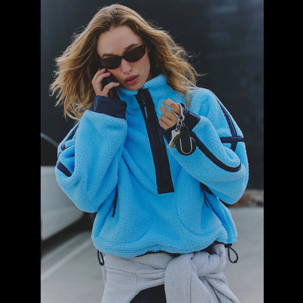 NWOT Free People Movement Mountain High Shine Half Zip in Bright Blue Combo